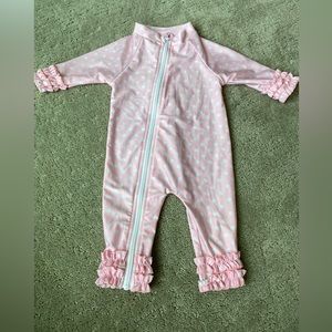 Baby girl swimsuit pink ruffle polka dot 0-6 months